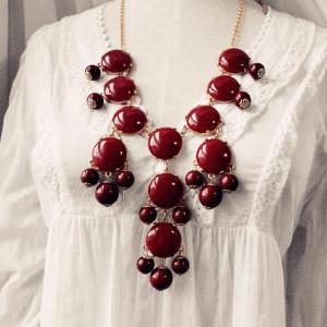 Bubble Necklace Statement Necklace Wine Red