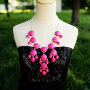Fuchsia Pink Bubble Necklace Statement Necklace..