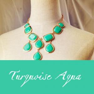 Turquoise Aqua Teardrop Necklace,bid..