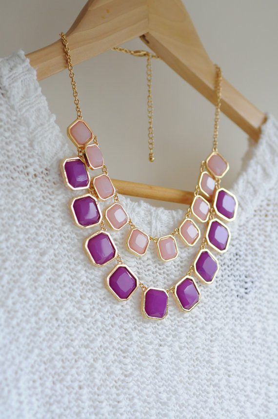 Pink And Purple Square Blink Acrylic 2-layer Collar Necklace